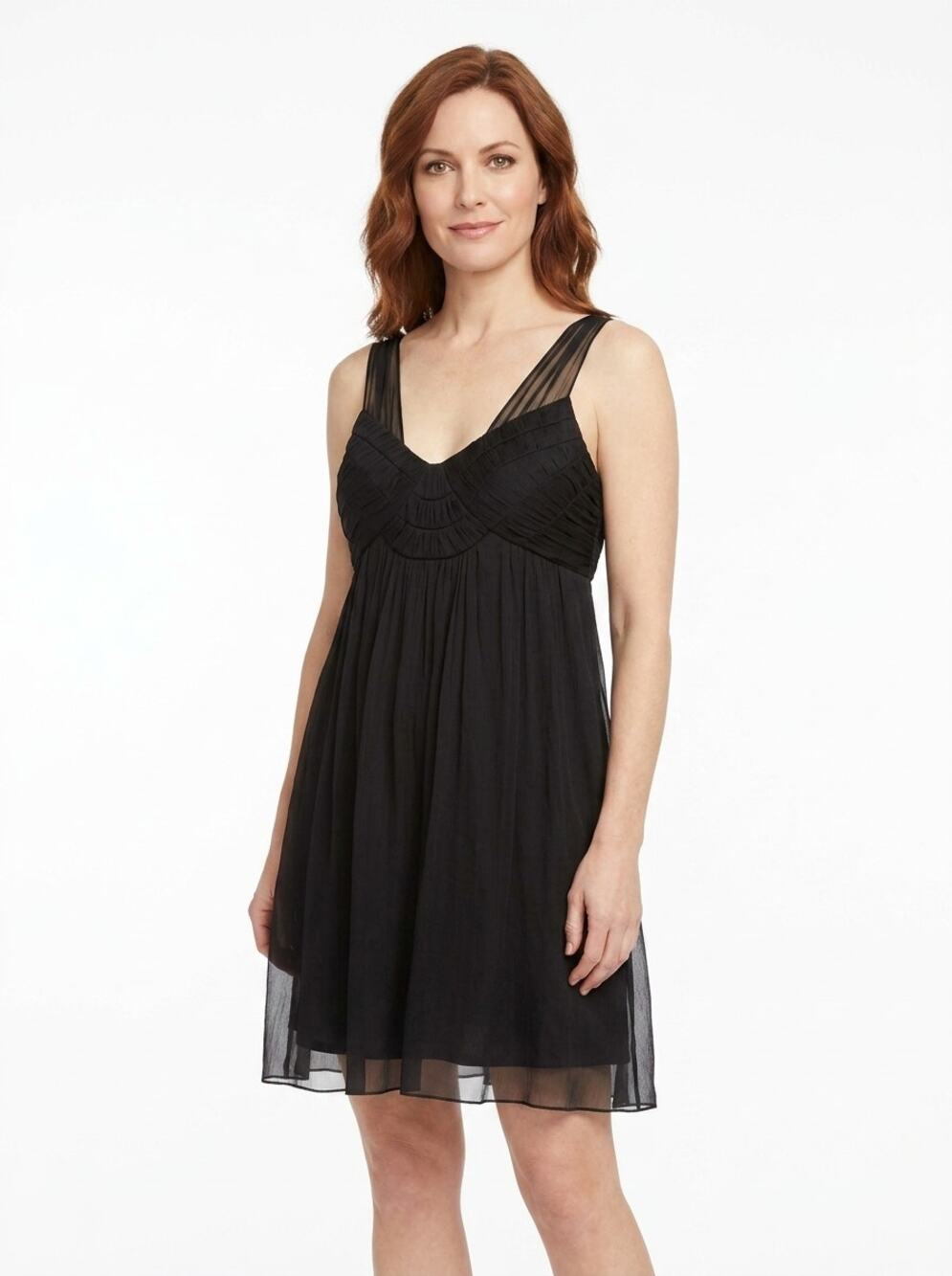 BCBG Paris 100% Silk Black A-Line Mini Chiffon Lined Dress Women Size 4